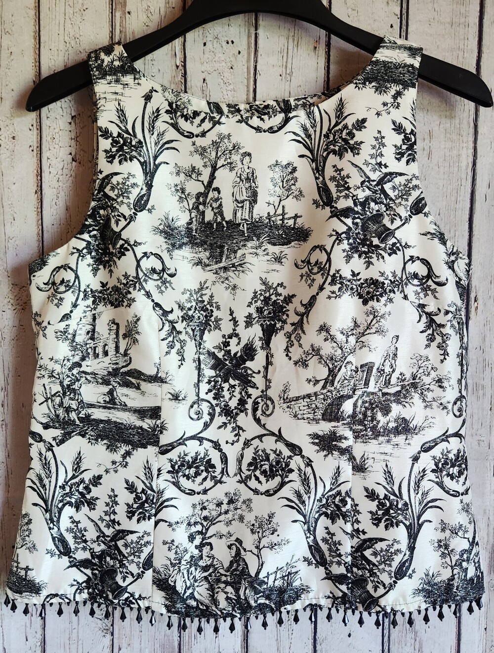 VTG 90s Positive Attitude Toile Beaded Tank Top Sz 12 Cottagecore Coquette